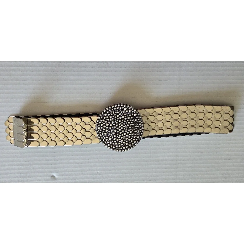 Vintage Fish Scale Black Silver Tone Stretch Belt 24